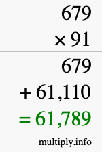 How to calculate 679 times 91 using long multiplication