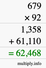 How to calculate 679 times 92 using long multiplication