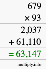How to calculate 679 times 93 using long multiplication