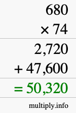 How to calculate 680 times 74 using long multiplication