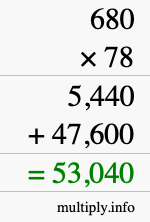 How to calculate 680 times 78 using long multiplication