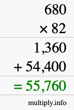 How to calculate 680 times 82 using long multiplication