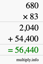 How to calculate 680 times 83 using long multiplication