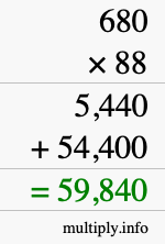 How to calculate 680 times 88 using long multiplication