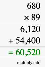 How to calculate 680 times 89 using long multiplication
