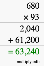 How to calculate 680 times 93 using long multiplication