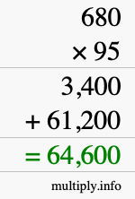 How to calculate 680 times 95 using long multiplication
