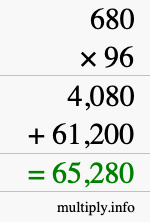 How to calculate 680 times 96 using long multiplication