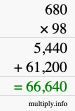How to calculate 680 times 98 using long multiplication