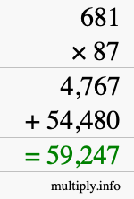 How to calculate 681 times 87 using long multiplication