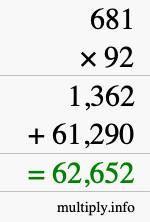 How to calculate 681 times 92 using long multiplication