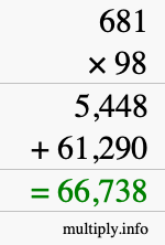 How to calculate 681 times 98 using long multiplication
