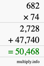 How to calculate 682 times 74 using long multiplication