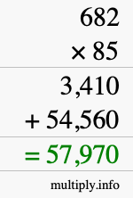 How to calculate 682 times 85 using long multiplication