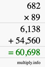 How to calculate 682 times 89 using long multiplication
