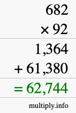 How to calculate 682 times 92 using long multiplication