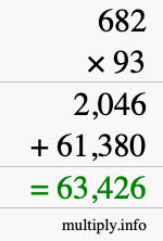 How to calculate 682 times 93 using long multiplication