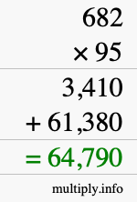 How to calculate 682 times 95 using long multiplication