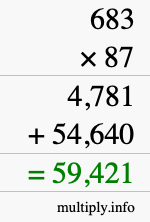 How to calculate 683 times 87 using long multiplication