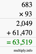 How to calculate 683 times 93 using long multiplication