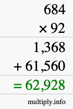 How to calculate 684 times 92 using long multiplication