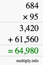 How to calculate 684 times 95 using long multiplication