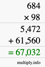 How to calculate 684 times 98 using long multiplication
