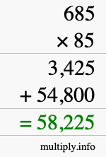 How to calculate 685 times 85 using long multiplication