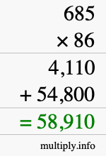 How to calculate 685 times 86 using long multiplication
