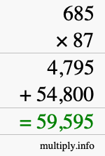 How to calculate 685 times 87 using long multiplication