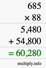 How to calculate 685 times 88 using long multiplication