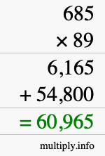 How to calculate 685 times 89 using long multiplication