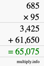 How to calculate 685 times 95 using long multiplication