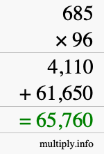 How to calculate 685 times 96 using long multiplication