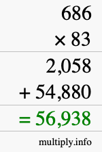 How to calculate 686 times 83 using long multiplication