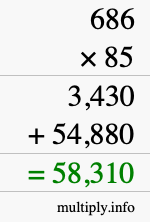 How to calculate 686 times 85 using long multiplication
