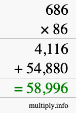 How to calculate 686 times 86 using long multiplication