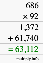 How to calculate 686 times 92 using long multiplication