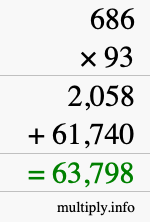 How to calculate 686 times 93 using long multiplication