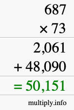 How to calculate 687 times 73 using long multiplication