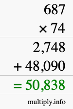 How to calculate 687 times 74 using long multiplication
