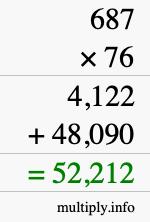 How to calculate 687 times 76 using long multiplication