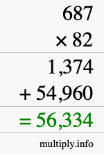 How to calculate 687 times 82 using long multiplication