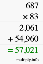 How to calculate 687 times 83 using long multiplication