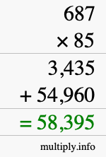How to calculate 687 times 85 using long multiplication