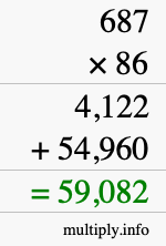 How to calculate 687 times 86 using long multiplication