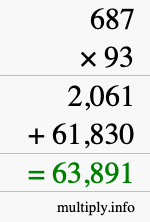 How to calculate 687 times 93 using long multiplication