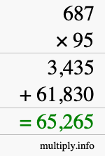 How to calculate 687 times 95 using long multiplication