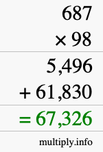 How to calculate 687 times 98 using long multiplication