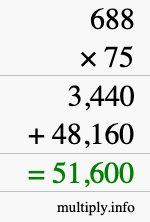 How to calculate 688 times 75 using long multiplication How to calculate 688 times 75 using long multiplication